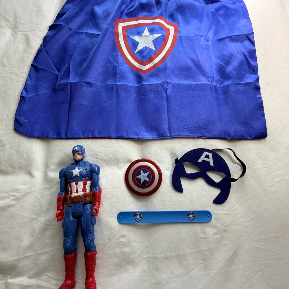 Captain America 12" Titan Hero Series Bundle with Cape, Mask, & Accessories EUC